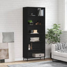 Trendy hoge kast van bewerkt hout met duurzame en stabiele constructie - Zwart / 1 / 3 schappen - Dressoirs &