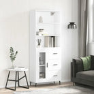 Trendy hoge kast van bewerkt hout met duurzame en stabiele constructie - Wit / 1 / 1 glazen deur 3 lades - Dressoirs &