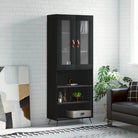 Trendy hoge kast van bewerkt hout met duurzame en stabiele constructie - Zwart / 1 / 3 schappen - Dressoirs &
