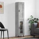 Trendy hoge kast van bewerkt hout met duurzame kwaliteit - Betongrijs / 1 / 1 glazen deur - Dressoirs & buffetkasten