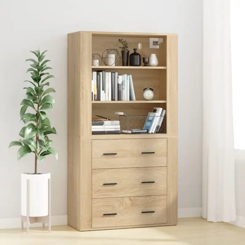 Trendy hoge kast van bewerkt hout met duurzame kwaliteit - Sonoma eiken / 1 - Dressoirs & buffetkasten