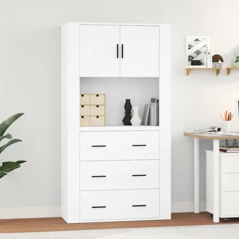 Trendy hoge kast van bewerkt hout met unieke charme en duurzaamheid - Wit / 1 - Dressoirs & buffetkasten