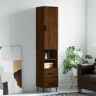 Trendy hoge kast van bewerkt hout voor een uniek interieur - bruin eikenkleur / 1 / 2 lades 2 schappen - Dressoirs &