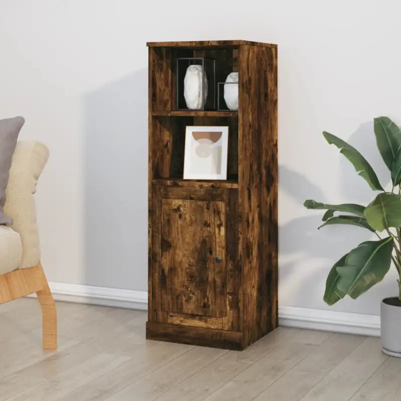Trendy hoge kast van bewerkt hout voor je bestaande interieur - Gerookt eiken / 1 - Dressoirs & buffetkasten