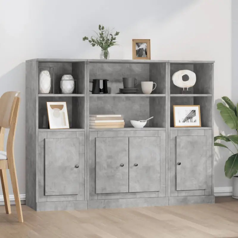 Trendy hoge kasten van bewerkt hout met duurzame charme - Betongrijs / 3 - Dressoirs & buffetkasten