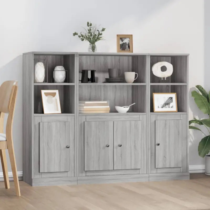 Trendy hoge kasten van bewerkt hout met duurzame charme - Grijs sonoma / 3 - Dressoirs & buffetkasten