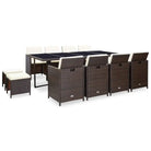 Trendy Rattan Tuinset met Glazen Tafelblad en Inclusief Kussens - Bruin / 8x Fauteuil + 4x voetensteun + Tafel