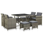 Trendy Rattan Tuinset met Glazen Tafelblad en Inclusief Kussens - Grijs / 4x Fauteuil + 4x voetensteun + Tafel
