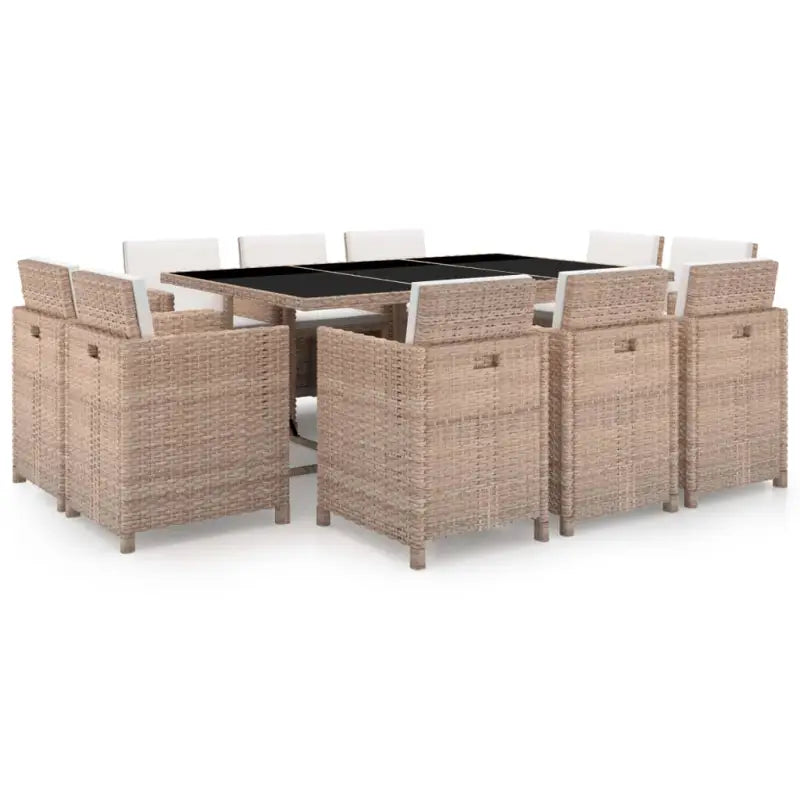 Trendy rattan tuinset met stalen frame en glazen tafelblad - Beige / 167 cm tafellengte / 10x Fauteuil + Tafel
