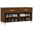 Trendy schoenenbank met ijzeren poten en bewerkt hout - Schoenenrekken