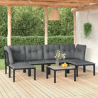 Trendy tuinset met gepoedercoat staal en weerbestendig PE-rattan - 2x hoek + 2x midden + 2x voetensteun + Tafel