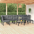 Trendy tuinset met gepoedercoat staal en weerbestendig PE-rattan - 2x hoek + 3x midden + 2x voetensteun + Tafel