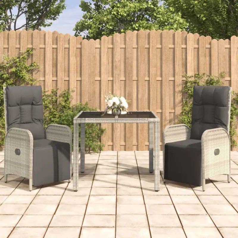 Trendy tuinset met poly rattan en verstelbare tuinstoelen van massief acaciahout - 90 cm tafellengte / 2x armstoel