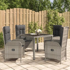 Trendy tuinset met poly rattan en verstelbare tuinstoelen van massief acaciahout - 90 cm tafellengte / 4x stoel + tafel