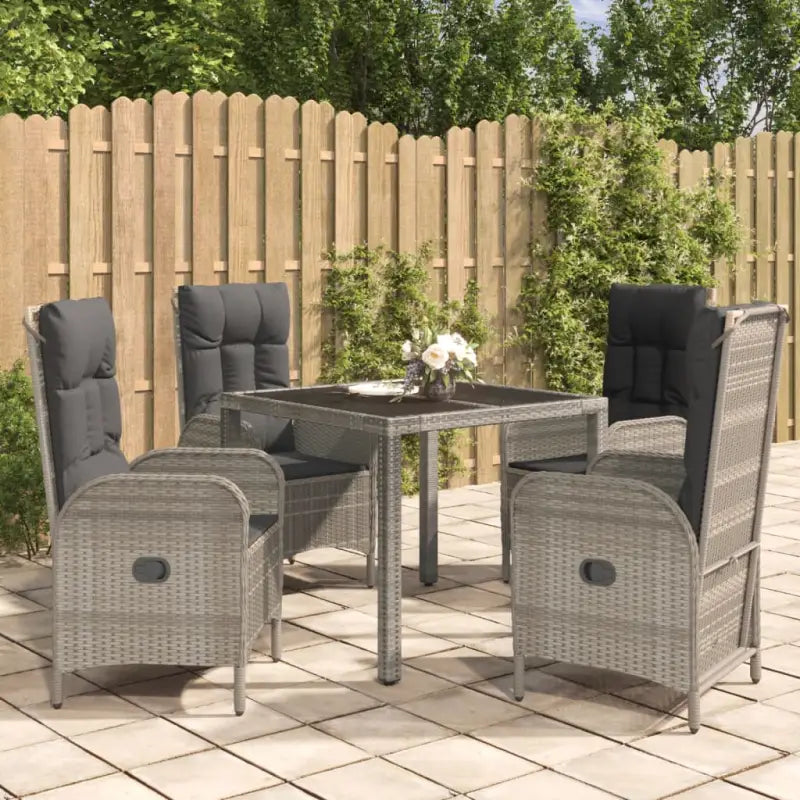 Trendy tuinset met poly rattan en verstelbare tuinstoelen van massief acaciahout - 90 cm tafellengte / 4x stoel + tafel