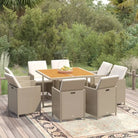 Trendy Tuinset van Waterbestendig PE-rattan voor Gezellig Buitenleven - Beige en bruin / 109 cm tafellengte / 8x