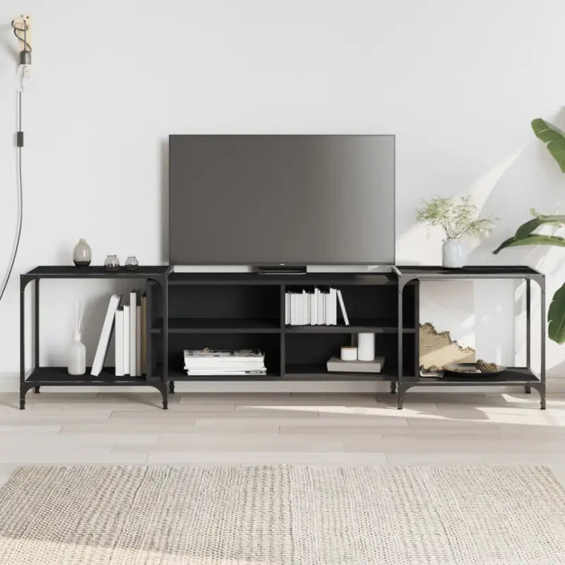 Trendy Tv-meubel met bewerkt hout en metalen frame - Zwart / 1 / 203 cm - Tv-meubels