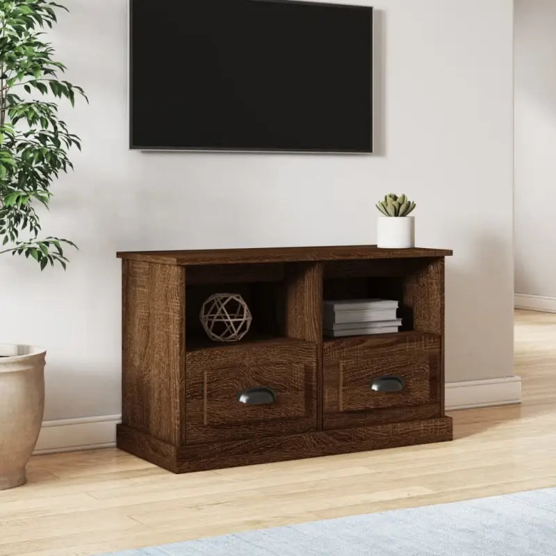 Trendy TV-meubel van bewerkt hout met strak design en duurzame afwerking - Bruineiken / 80 x 35 x 50 cm / 1 - Tv-meubels