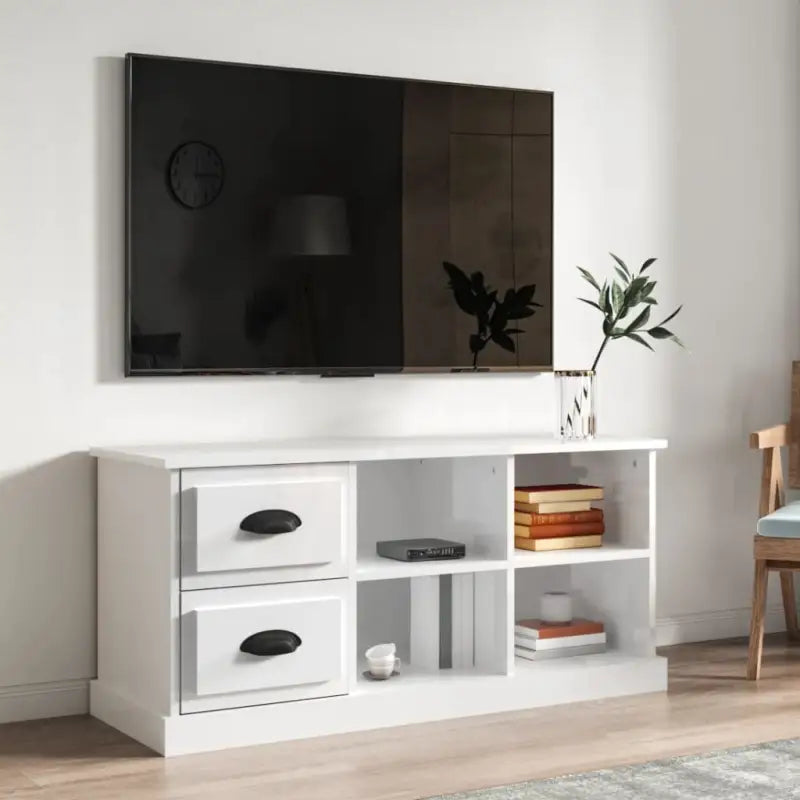 Trendy tv-meubel van bewerkt hout met strak en duurzaam design - Hoogglans wit / 1 / 102 cm - Tv-meubels