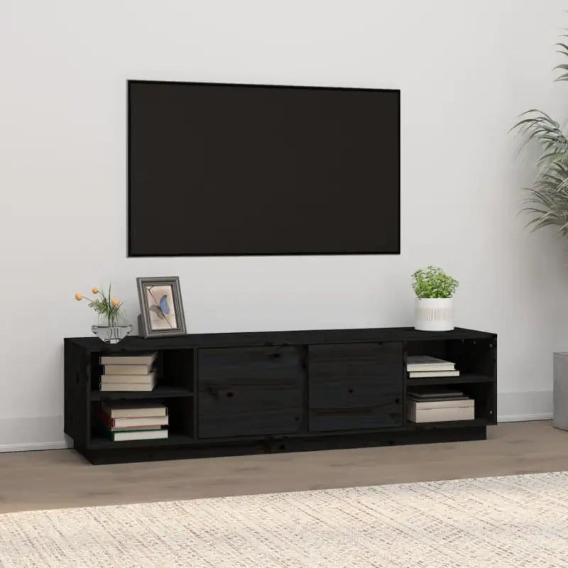 Trendy tv-meubel van massief grenenhout met strak design - Zwart / 1 - Tv-meubels