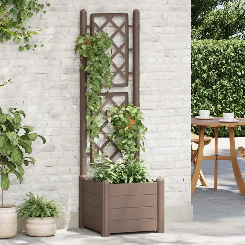 Tuinbak met trellis voor planten buitengebruik - Mokka / 43 x 43 x 142 cm / 1 - Bloempotten & plantenbakken