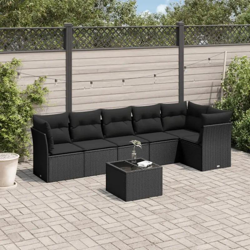 Tuinbank met poly rattan en gepoedercoat staal voor comfortabele zitervaring - Zwart / Met tafel - Tuinsets