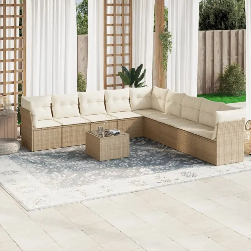 Tuinbank van Poly Rattan met comfortabele zitervaring en gepoedercoat staal - beige en crèmekleurig / Met tafel