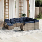 Tuinset in grijs materiaal met gepoedercoat staal en afmetingen - grijs en marineblauw / Tafel + 2x hoek + 6x midden