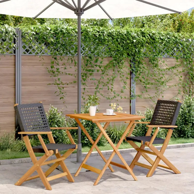 Tuinset met massief acaciahout en poly rattan voor gezellige buitenruimte - Zwart / 70 x 70 x 75 cm - Tuinsets