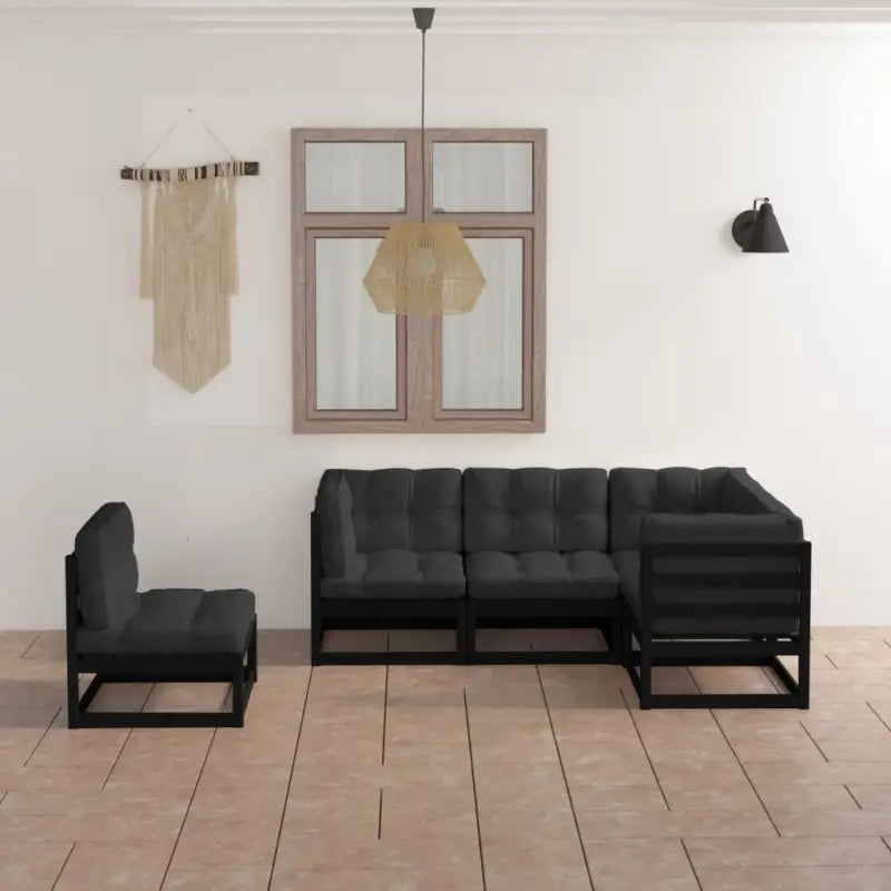 Tuinset met massief grenenhout en comfortabele rug- en zijkussens - Zwart / Ja - Tuinsets