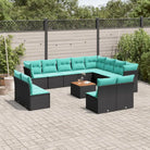 Tuinset met poly rattan en gepoedercoat staal voor comfortabele buitenruimte - Zwart en blauw - Tuinsets