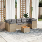 Tuinset met poly rattan en gepoedercoat staal voor ontspannen buitenplezier - Beige en grijs / 3x midden + Tafel + 4x