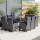 Tuinset met poly rattan en stalen frames in zwart materiaal - Grijs / 200 cm tafellengte - Tuinsets