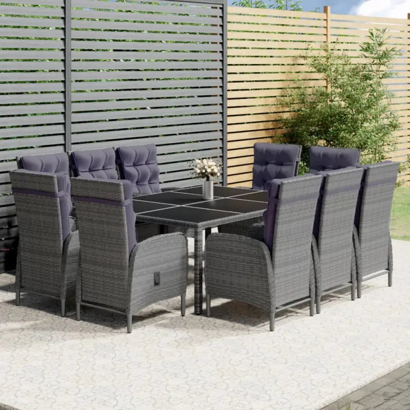 Tuinset met poly rattan en stalen frames in zwart materiaal - Grijs / 200 cm tafellengte - Tuinsets