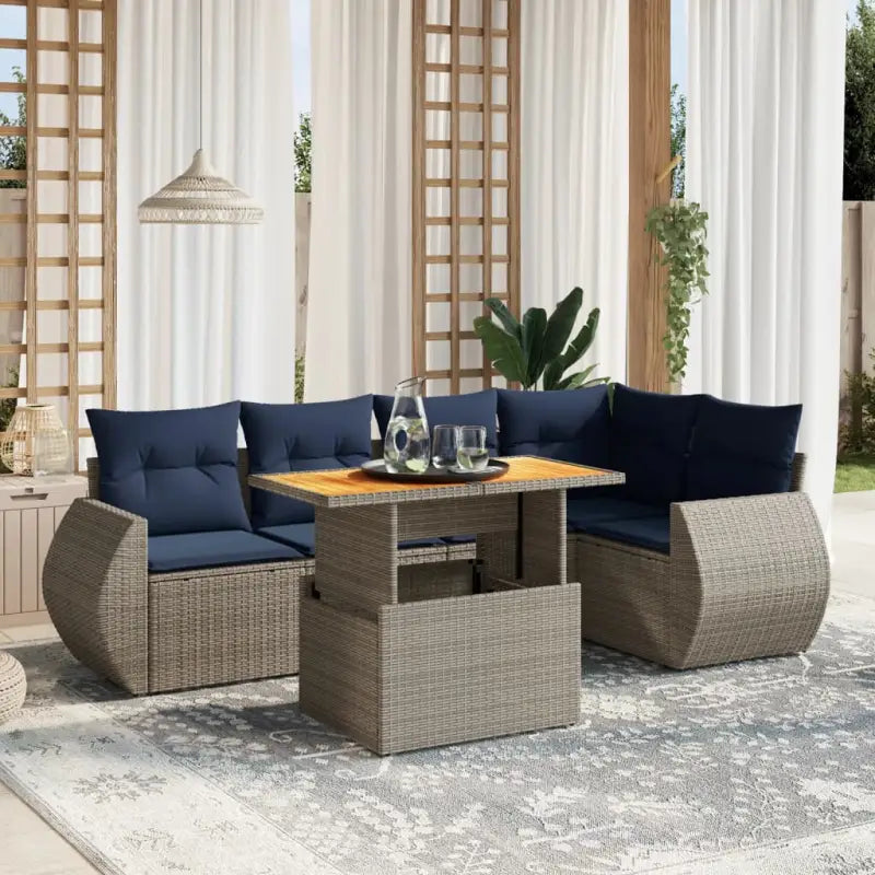 Tuinset met zwart materiaal en gepoedercoat staal afmetingen - Grijs / Tafel + 2x midden + hoek - Tuinsets