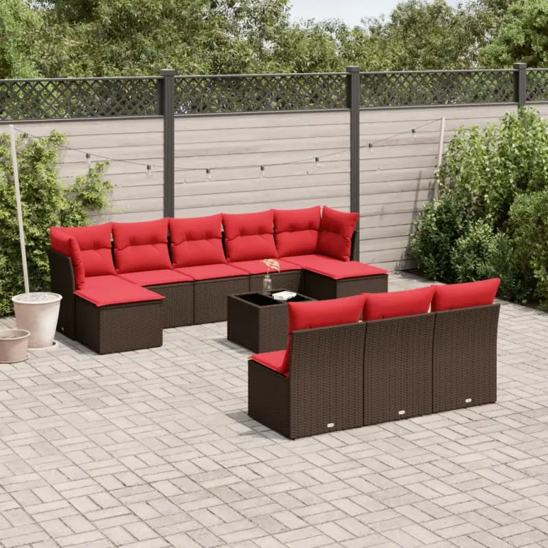 Tuinset met zwart materiaal en gepoedercoat staal voor buitenplezier - Bruin en rood / Met tafel - Tuinsets