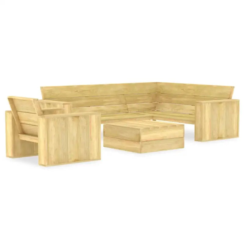 Tuinset van geïmpregneerd grenenhout voor terras en tuinplezier - hoek + Fauteuil + Tafel - Tuinsets
