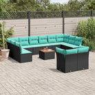 Tuinset van gepoedercoat staal en poly rattan voor buitenplezier - Zwart en blauw - Tuinsets
