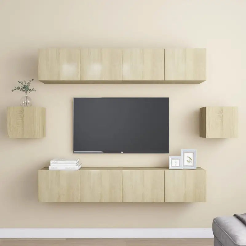 Tv-meubelset van bewerkt hout met opbergruimte voor wandmontage - Sonoma eiken / 6 / 80 cm - Tv-meubels