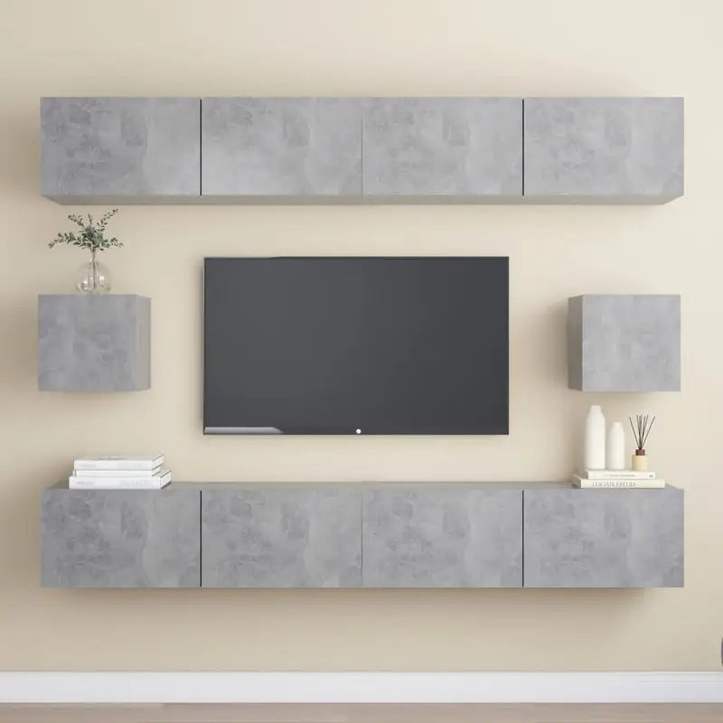 Tv-meubelset van bewerkt hout met opbergruimte voor wandmontage - Betongrijs / 6 / 100 cm - Tv-meubels