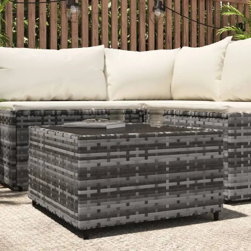 Vierkante tuin salontafel met poly rattan en gehard glas - Grijs / 1 - Tuintafels