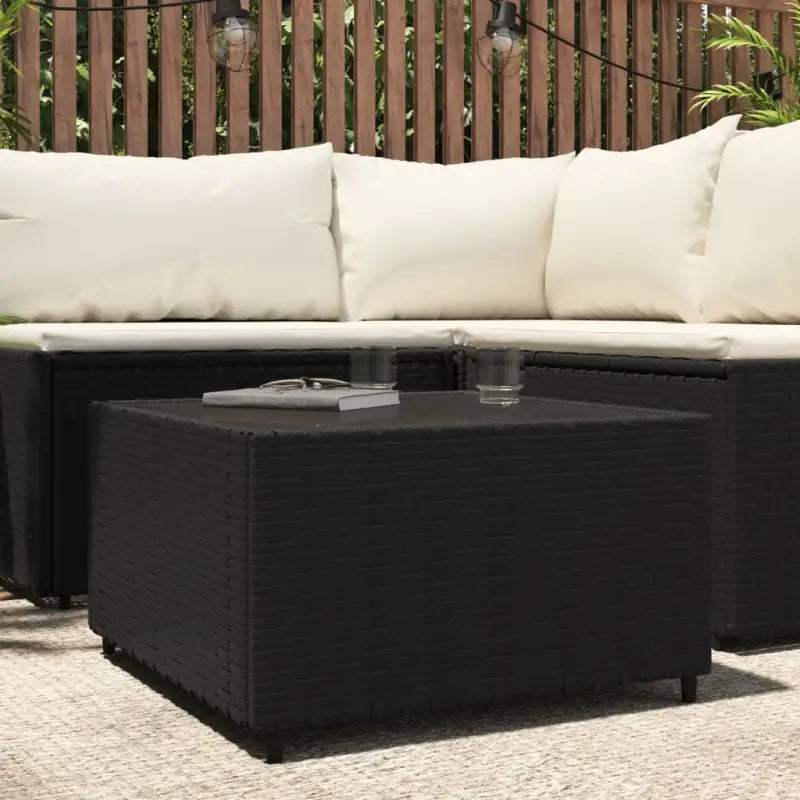 Vierkante tuin salontafel met poly rattan en gehard glas - Zwart / 1 - Tuintafels