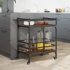 Vintage keukentrolley van bewerkt hout met veel opbergruimte - Keukentrolleys