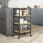 Vintage keukentrolley van bewerkt hout met volop opbergruimte - Keukentrolleys