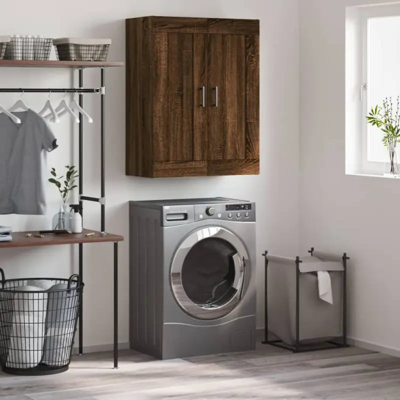 Wandgemonteerde kast van bewerkt hout met elegant en stevig ontwerp - Bruineiken / 1 - Dressoirs & buffetkasten