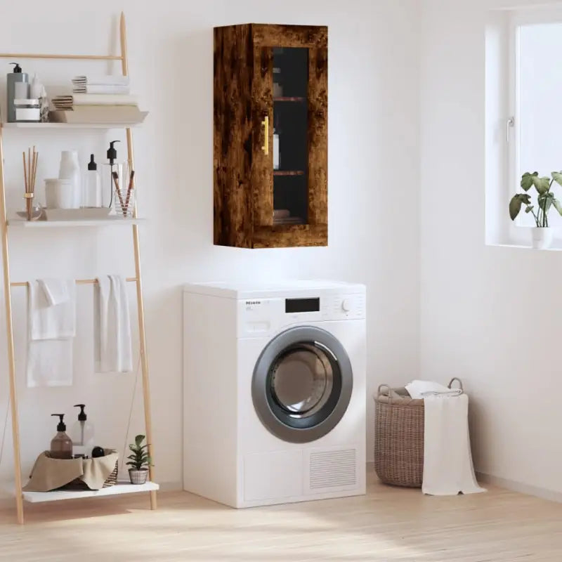 Wandgemonteerde kast van bewerkt hout met tijdloos design - Gerookt eiken / 1 - Dressoirs & buffetkasten