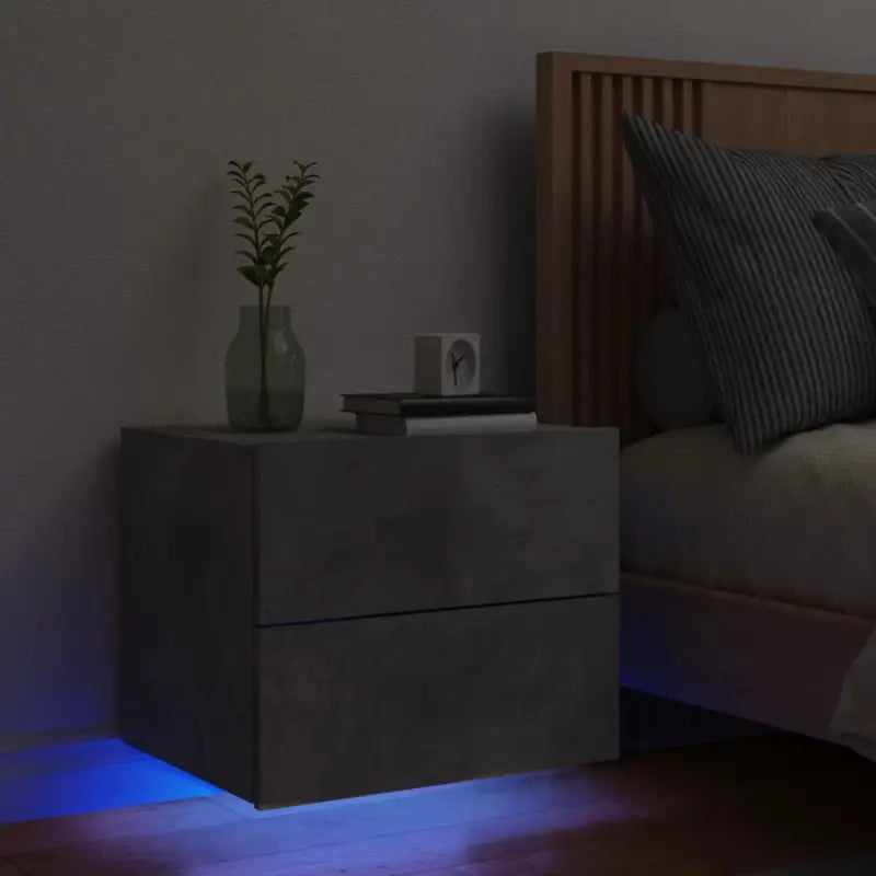 Wandgemonteerde nachtkastjes van bewerkt hout met LED-verlichting - Betongrijs / 1 - Nachtkastjes