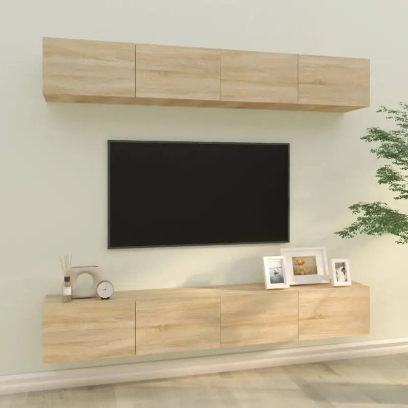Wandgemonteerde Tv-meubels van bewerkt hout met strak ontwerp - Sonoma eiken / 4 / 100 cm - Tv-meubels