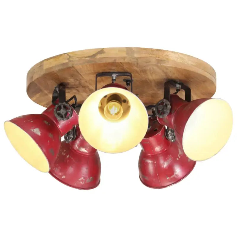 Wandlamp met zwarte afwerking en massief mangohout sfeerlicht - Rood / 1 / Rond - 5 lampenkappen - Lampen