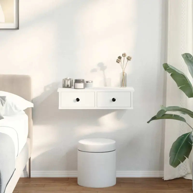 Wandplank met lades van bewerkt hout voor decoratie en praktische opbergruimte - Wit / 60 x 25 x 15 cm / 1 - Wandplanken